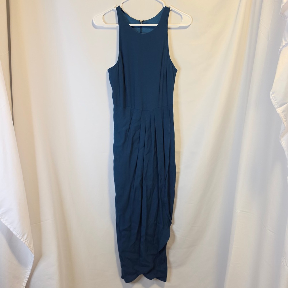 Yumi Kim High Neck Tulip Midi Dress XS Teal Blue Bridesmaid Cocktail So Social